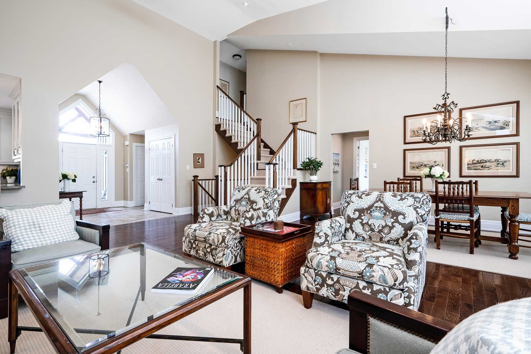 A large open concept Living Room taken during a real estate photo shoot.