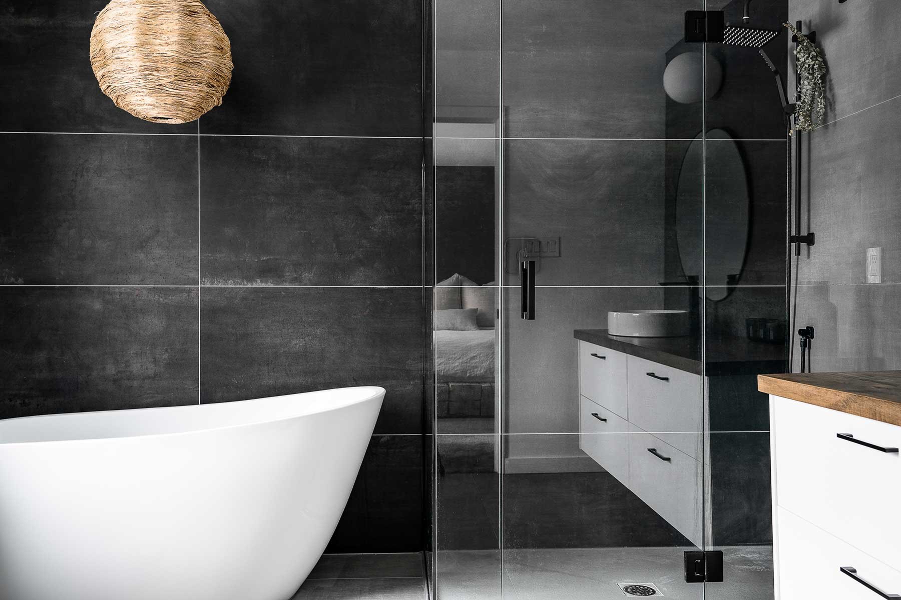 A simple, black and white modern bathroom in Collingwood, Ontario Canada.
