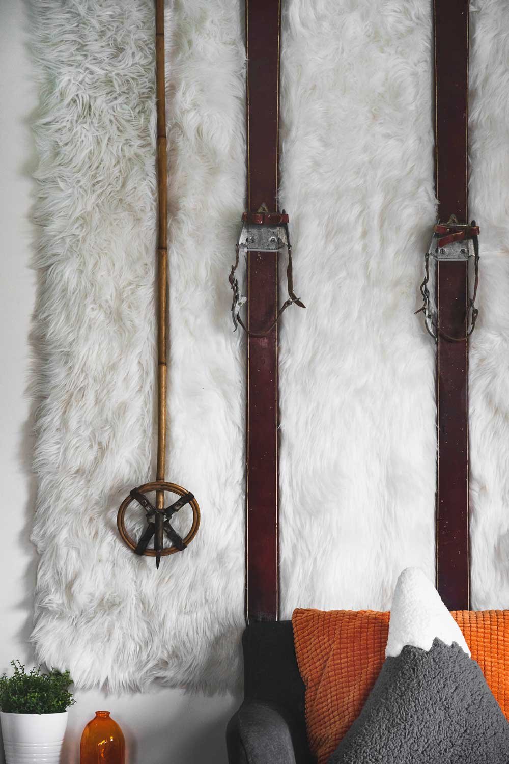 Ski decor at a chalet for an Airbnb in the BlueMountain Ontario.