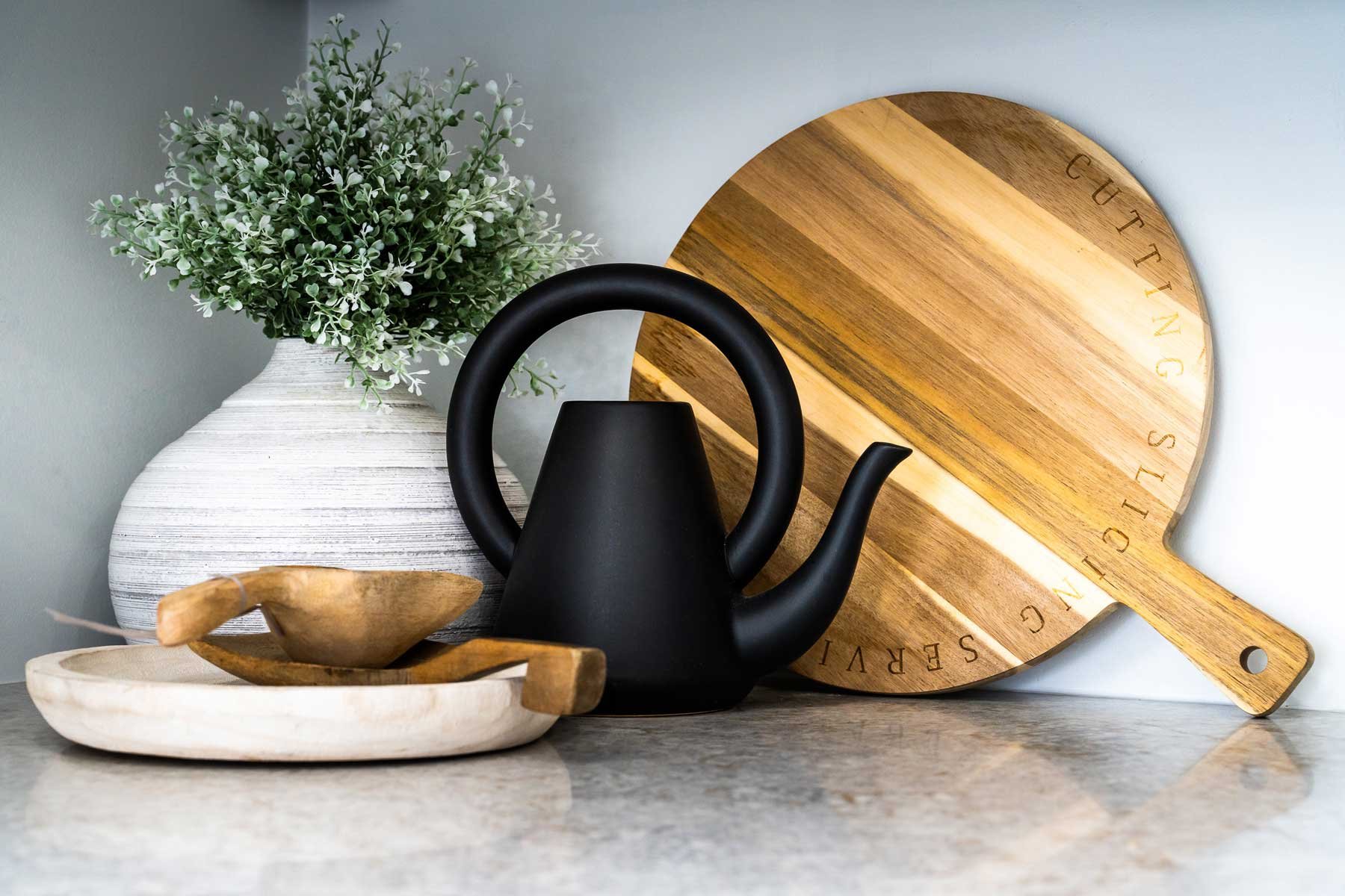 A photo vignette of staged items in a home for sale.